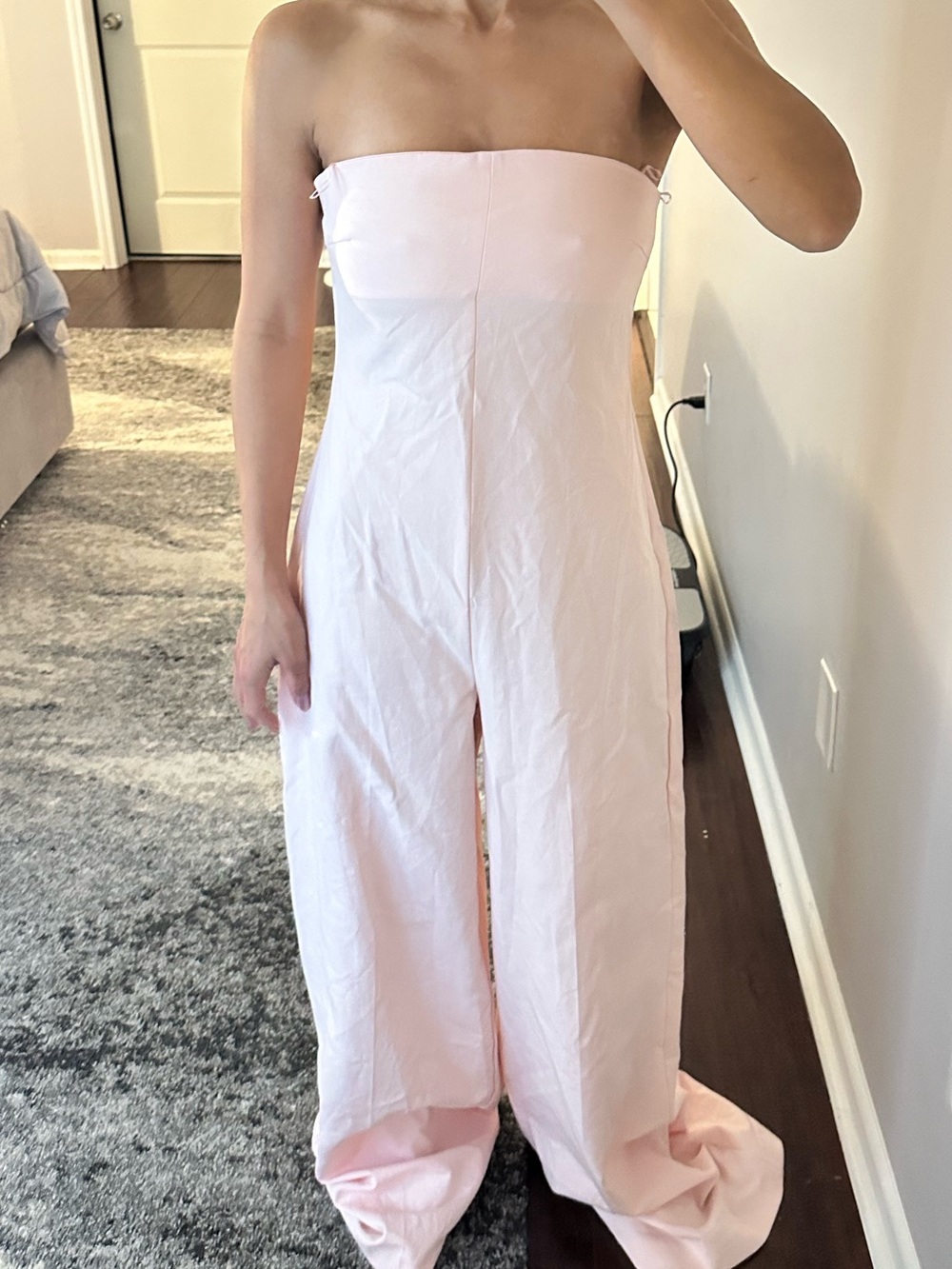 Zara Strapless Wide-Leg Jumpsuit in Pale Pink